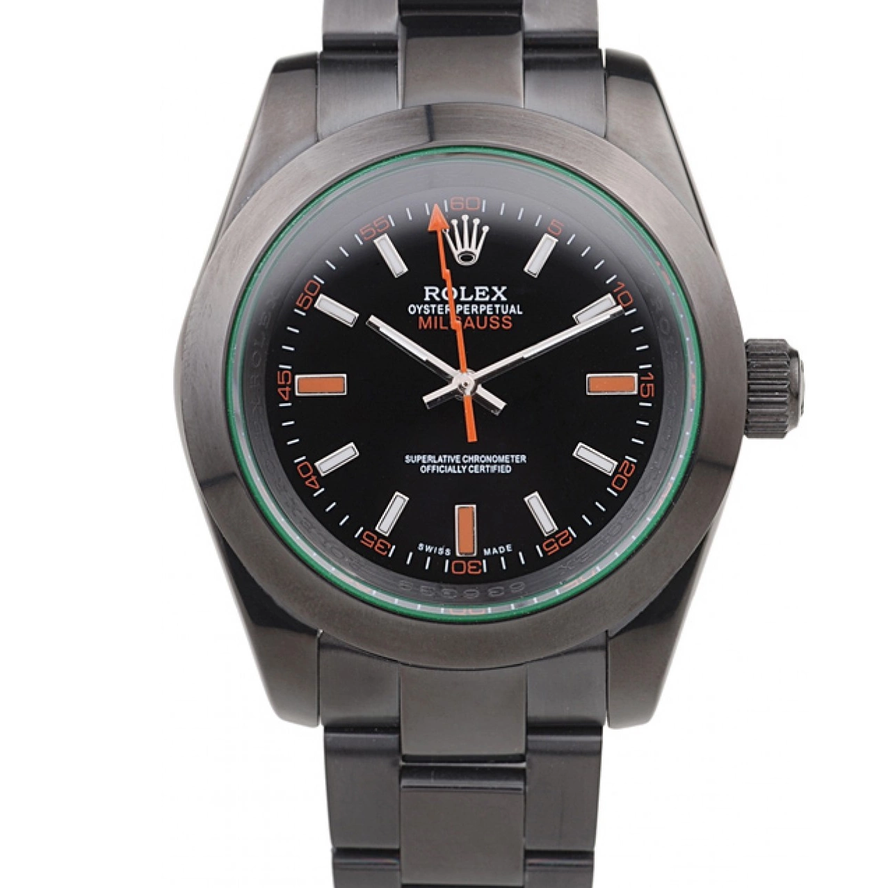 Aaa replica watch Saphire Black Tinted Green Pro-Hunter Dial Rolex Milgauss 0607